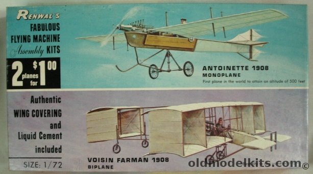 Renwal 1/72 Antoinette 1908 Monoplane and Voisin Farman 1908 Biplane, 212-100 plastic model kit